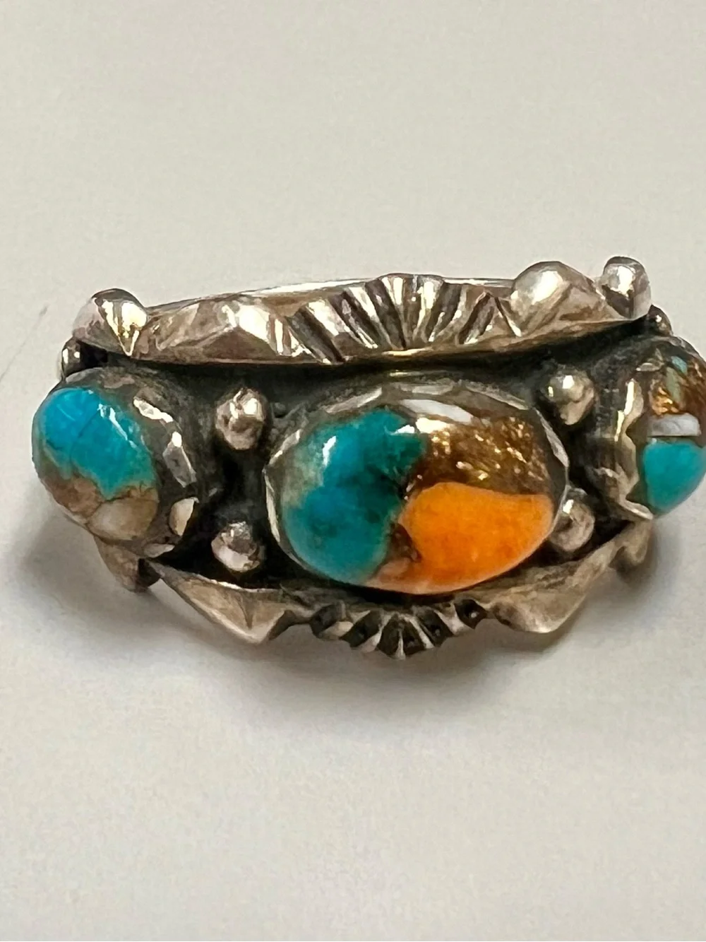 Spiny Turquoise Dahlia Ring Sterling Silver
